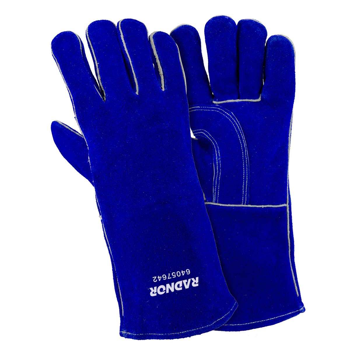 Radnor Large Blue 14" Shoulder Split Cowhide Cotton/Foam Lined Insulated Welders Gloves With Reinforced, Wing Thumb