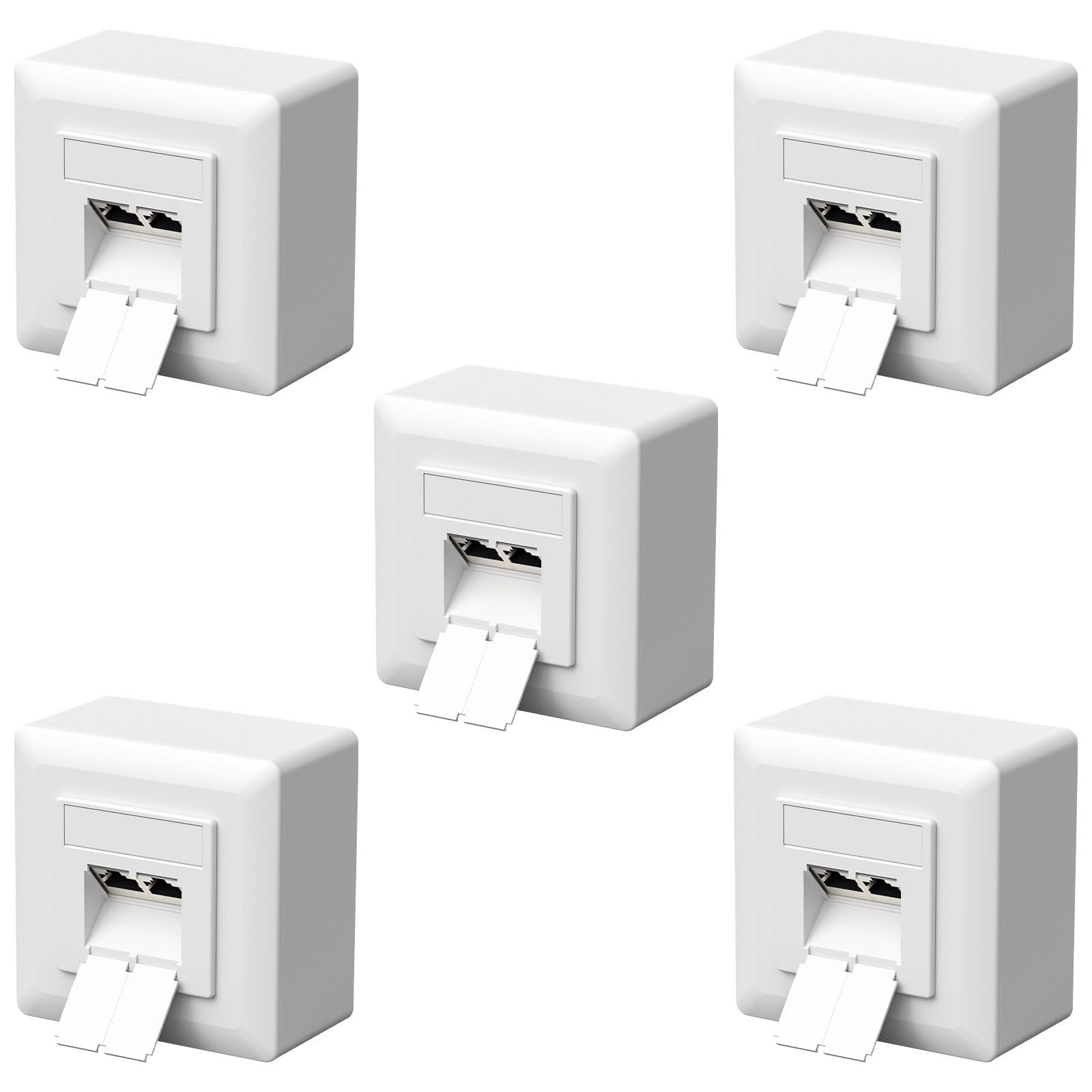 FGB 5 prese di rete universali CAT6a, presa di rete a 2 porte RJ45, schermate da parete o da incasso, 10 Gigabit Ethernet, per cavi di rete, bianco