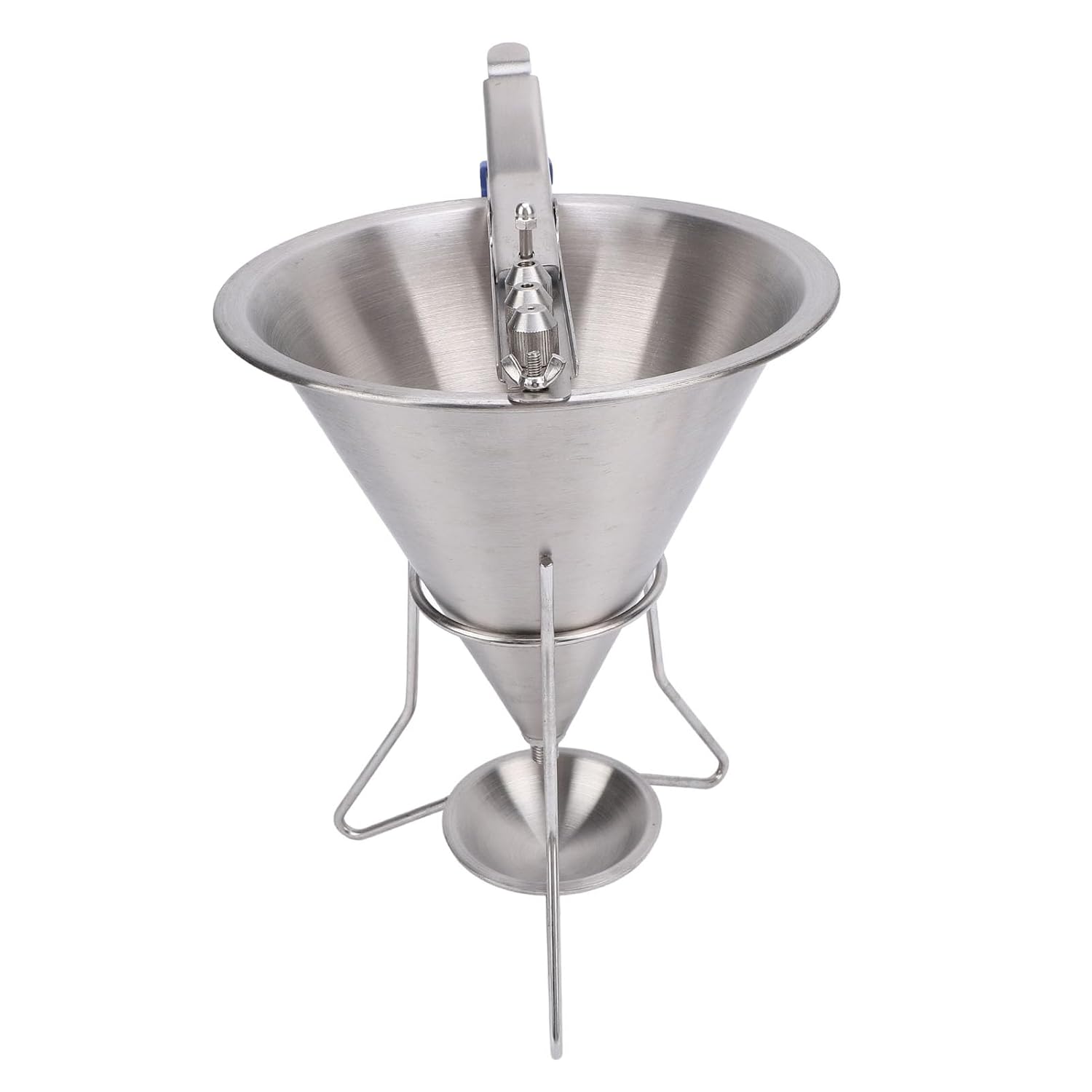 Stainless Steel Pancake Batter Dispenser, Stainless Steel Confectionery Funnels with Stand, Commercial Grade Cake Decorating Tool Bakery Use, Precises Dispensing and Filling