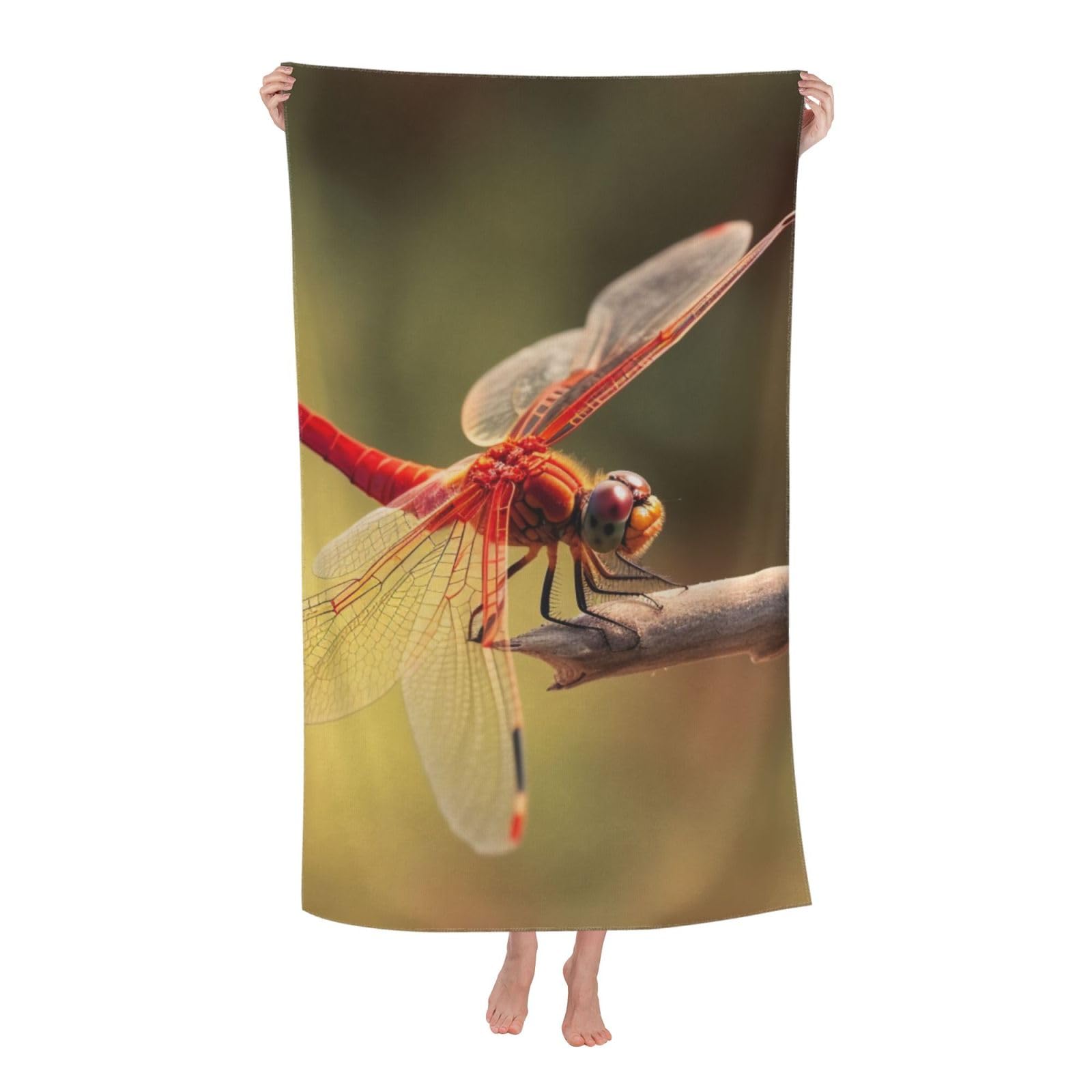 BWWHCCTI Red dragonfly Printed Quick Dry Bath Towel, Soft Microfiber Towels Fast Drying Beach Towels for Travel,Camping,Gym,Swimming,Yoga