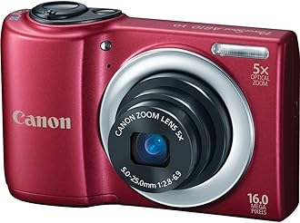 Canon PowerShot A810 16.0 MP Digital Camera with 5X Digital Image Stabilized Zoom 28mm Wide-Angle Lens with 720p HD Video Recording Red (Renewed)