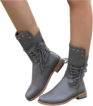 Amazon.com: AIchenYW Botas de otoño invierno con cordones remaches tacón  grueso botas de tacón bajo punta redonda color sólido caballero botas,  gris, 7.5 : Ropa, Zapatos y Joyería