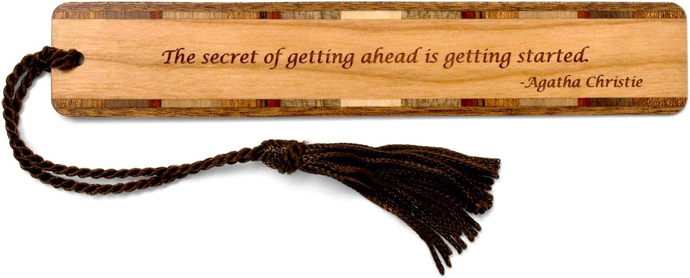 MitercraftAgatha Christie Getting Ahead Quote On Handmade Wooden Bookmark - Also Available with Personalization - Made in USA