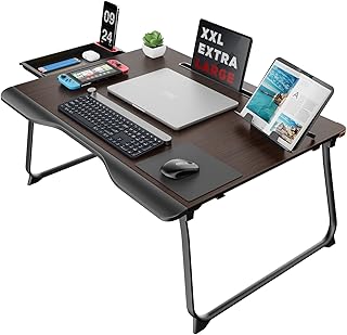 Desk, SAIJI XXL Lap Desk Plus, with Bookstand, Drawer, comfortable Handrest, Foldable bed desk, for Study, Work, Breakfast, Sofa, Bed, Floor Desk (Black Cherry, 65*49)