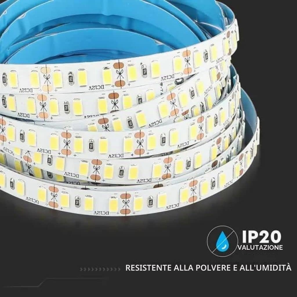 V-TAC Striscia Led da Interno SMD 5730 20W - 5 Metri - Striscia LED Adesiva per Casa, Cucina, Camera, Ambienti Interni - Colore della Luce Bianca Fredda 6500k - Strisce LED Alta Luminosità - 12V