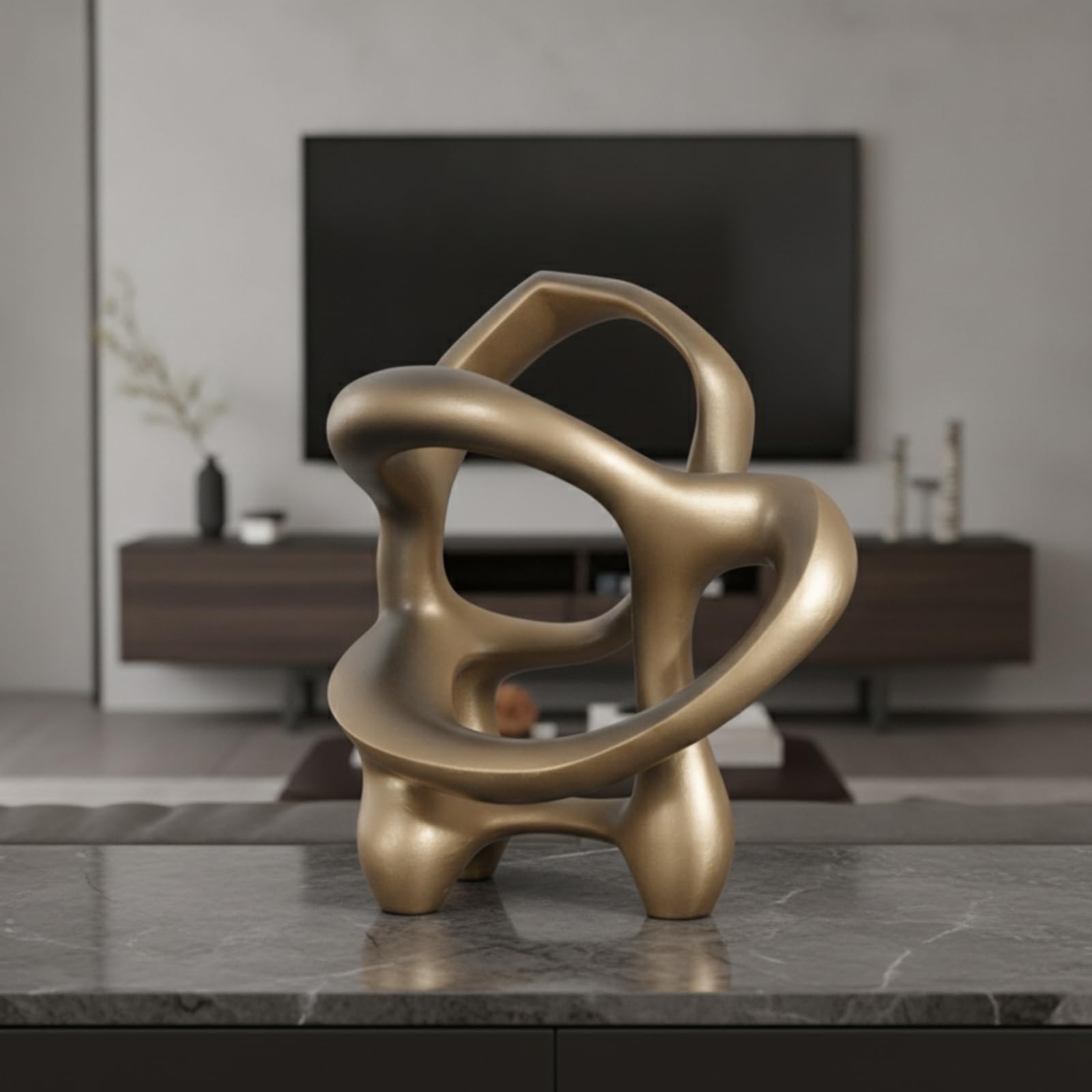 Geometrische Skulptur Abstrakte Figur Dekoobjekt Kunstfigur Wohnaccessoire aus Resin mit Glatter Offener Form Und Rutschfester Standfläche für Wohnraum Esstisch Sideboard Kommode