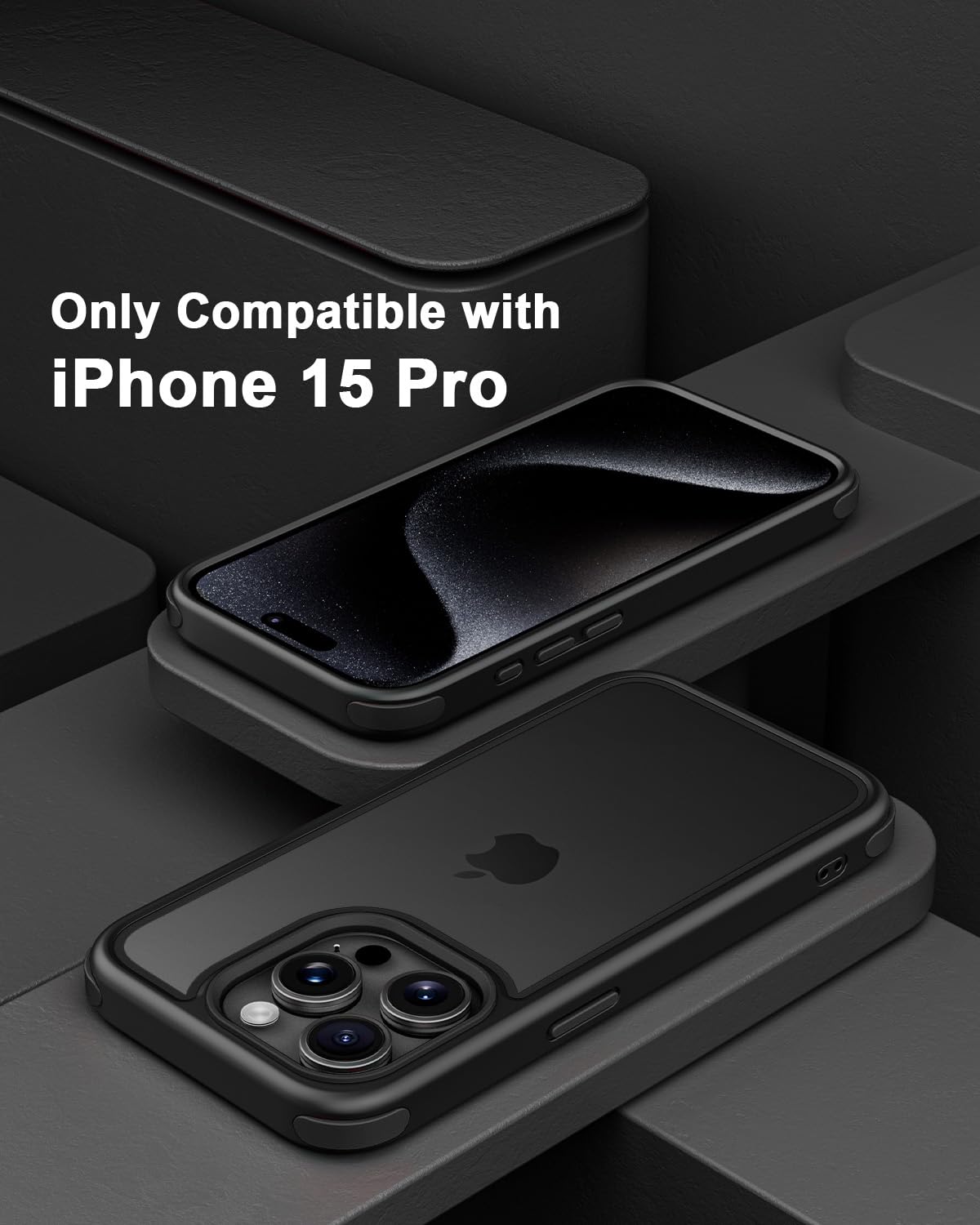 MobNano Compatible with iPhone 15 Pro Case, with Multicolor Protective Shockproof Bumpers, Crystal Clear Not Yellowing Anti-Scratch Hard PC Back & Soft Silicone TPU Frame Cover - Black