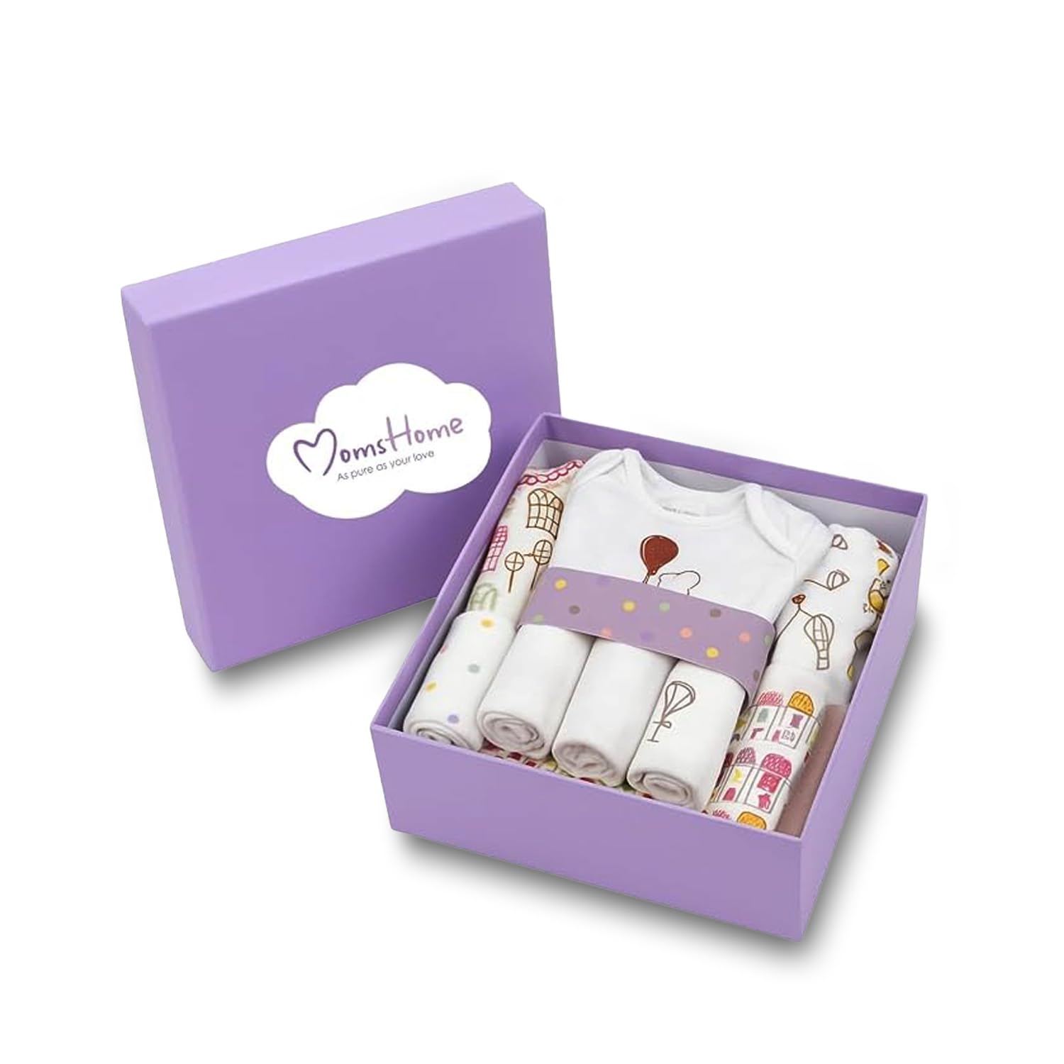 MOM'S HOME Newborn Baby Gift Set (0-6 Months) | 35 Pieces Organic Cotton Essentials Kit | Hospital Kit, Muslin Clothing & Accessories (Multicolor)