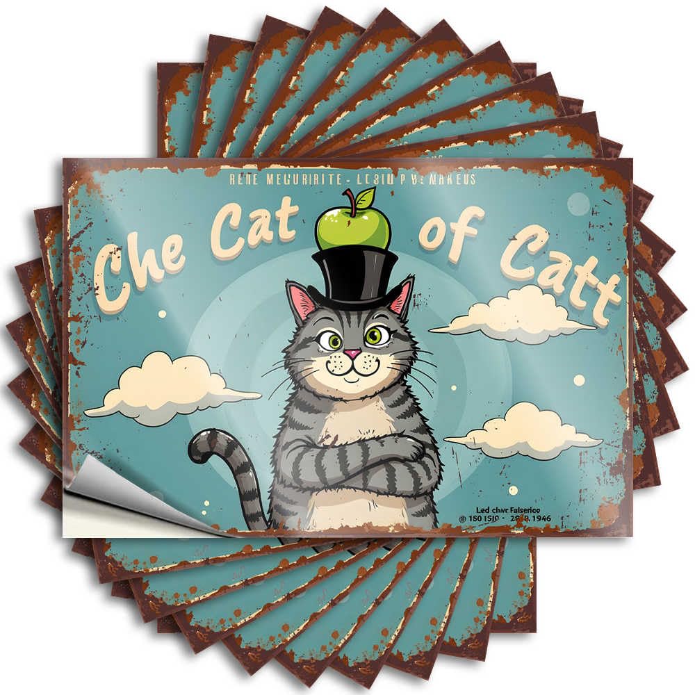 Fzfn Colour Tattoo Farmhouse Outdoor Decor Beer Girly Tumbler Cheerful Cat With Apple On Top Hat: Whimsical Sky Scene - Scratch Resistant Stickers(8X12cm)