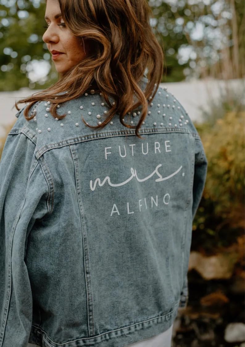 Bride Jean Jacket For Wedding, Customized Pearl Denim Bridal Jacket - Image 2