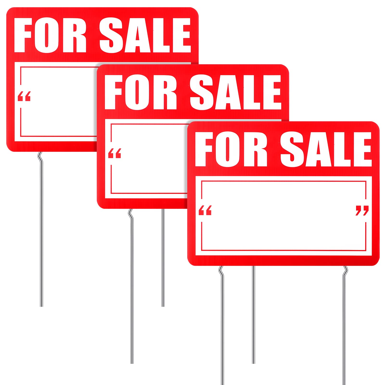 Qunclay 3 Pcs for Sale Yard Sign with Stake 12 x 16 Inch Double Sided Large Yard Red for Sale Sign Corrugated Plastic Garage Outdoor Estate Business Personal Use
