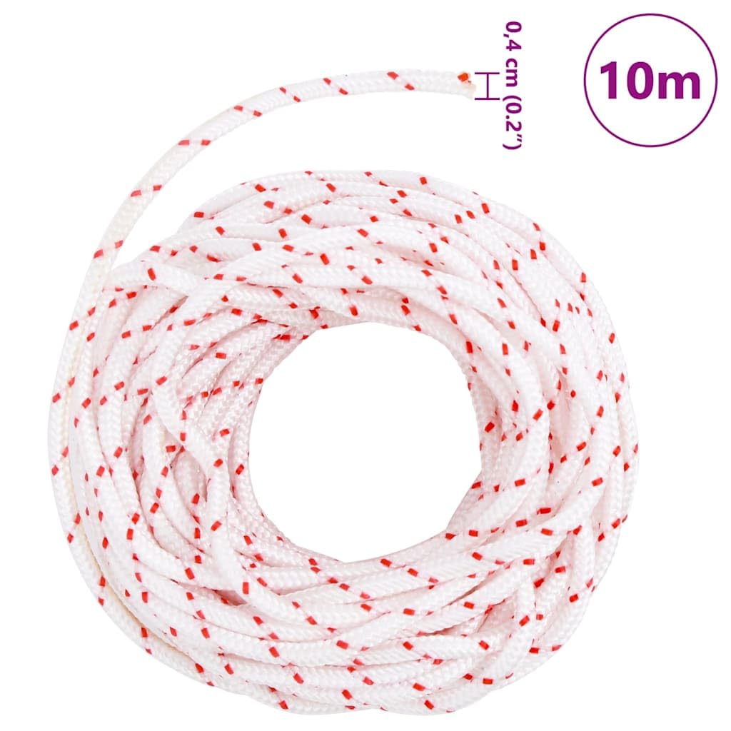 Cuerda de arranque blanca y roja de 4 mm de diámetro, nailon, 10 m, resistente a la rotura, versátil para cortacésped, motosierras, desbrozadoras, exteriores, camping