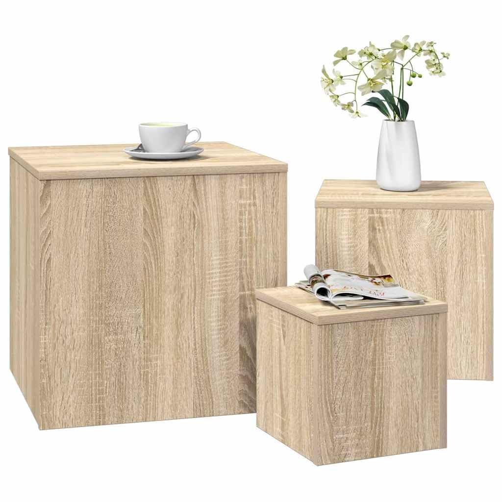Juego de 3 mesas auxiliares de madera de roble Sonoma