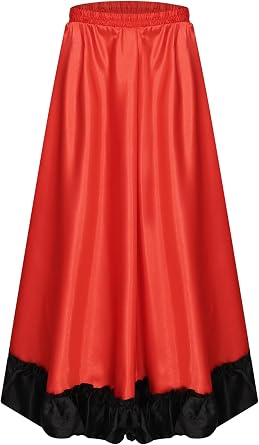 Kids Girls Spanish Flamenco Bull Dance Skirt Ruffled Hem Big Swing Long Skirts Folk Dancing Party Costume