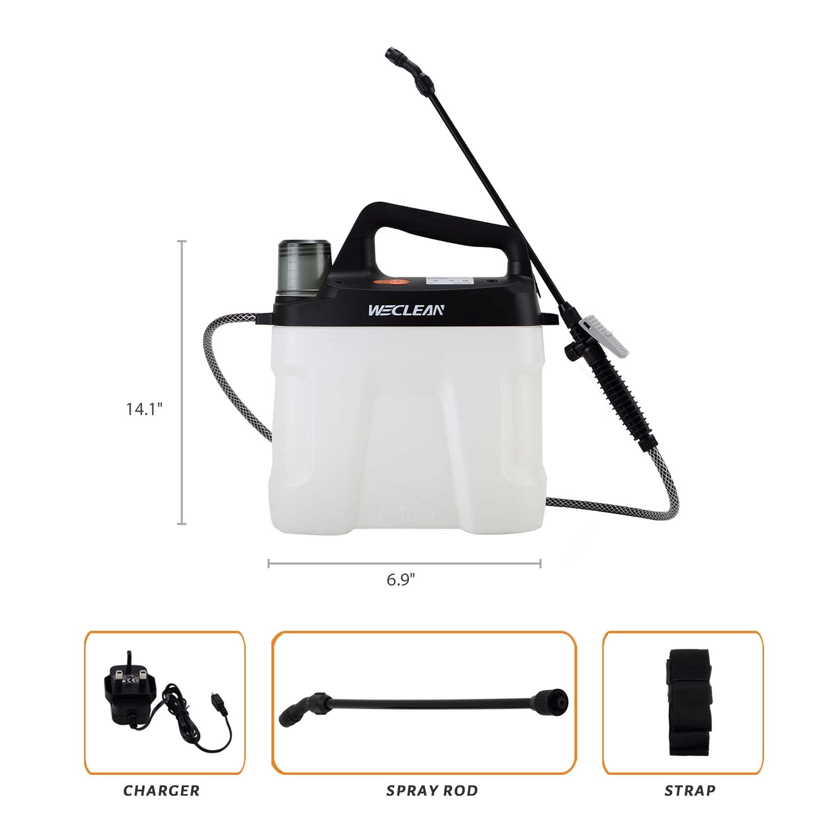 WECLEAN 8L Elektrischer Akku-Drucksprüher für Gartenarbeit, Pflanzenschutz und Reinigungs-/Desinfektionsarbeiten - Lithium-Ionen Akku für langlebige Performance