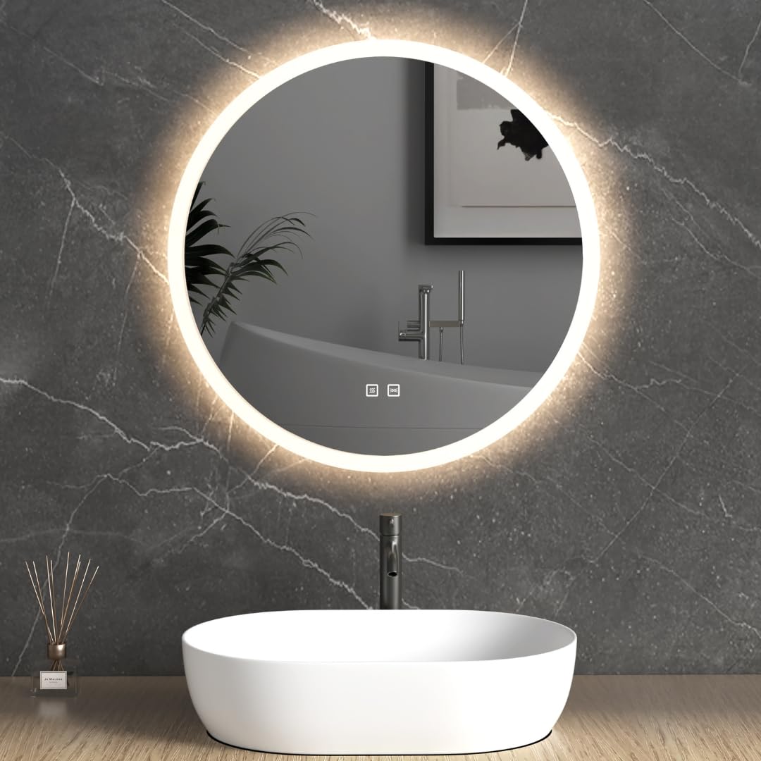 Durovin Bathrooms Wall Mounted Illuminated LED Bathroom Round Mirror | Touch Sensitive Switch And Anti Fog | 600 x 600mm