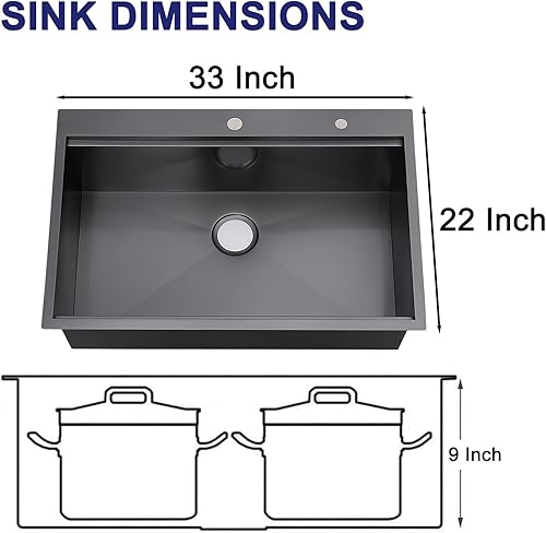Miniatura 39 de VAPSINT Fregadero de bar de 21 x 20 pulgadas, color negro, calibre 16, acero inoxidable 304, hecho a mano, para cocina pequeña, al aire libre