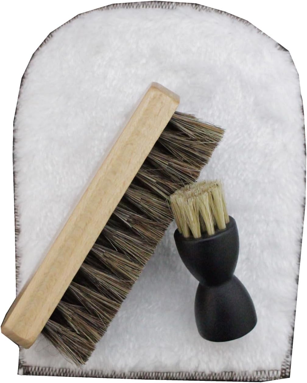 Shoe Polish Set, 3 Brushes (Horse Hair Brush, Applicator Pig Bristle Brush, Glove Cloth)