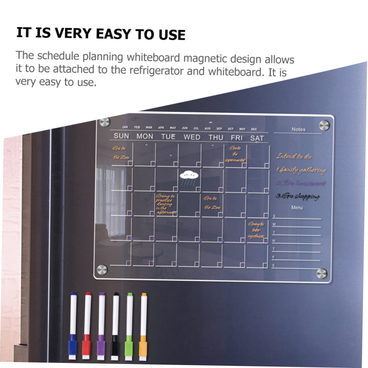 Tableau Magnétique Effaçable en Acrylique pour Bureau, Calendrier Hebdomadaire Aimanté Transparent, Planificateur Magnétique Pratique pour Réfrigérateur et Rappel D’horaire