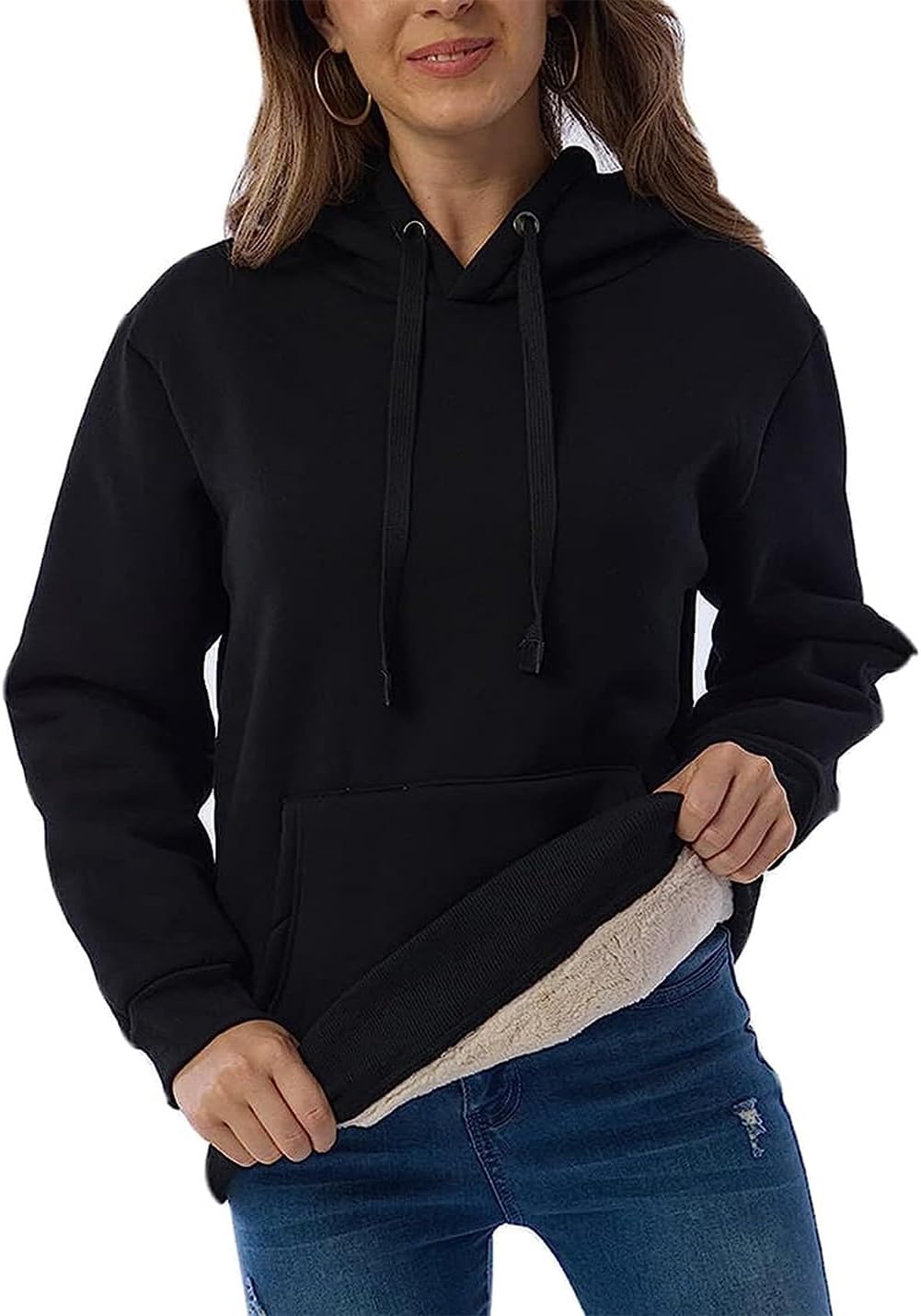 Lviefent Womens Casual Loose Fleece Sherpa Lined Hooded Pullover Sweatshirt Winter Athletic Hoodies Top - Image 2