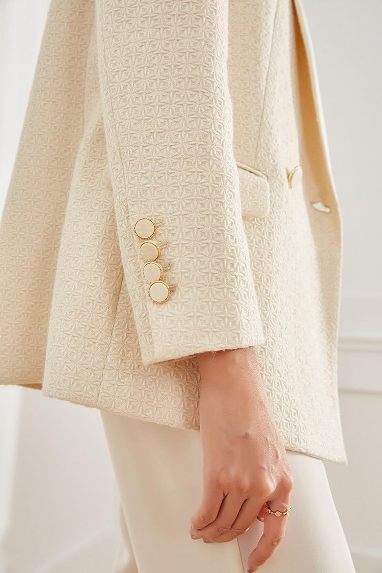 Women's Stylish Weaving Elegant Suit Suit Jacket White Jacket OL Coat Jacket Fall Outerwear