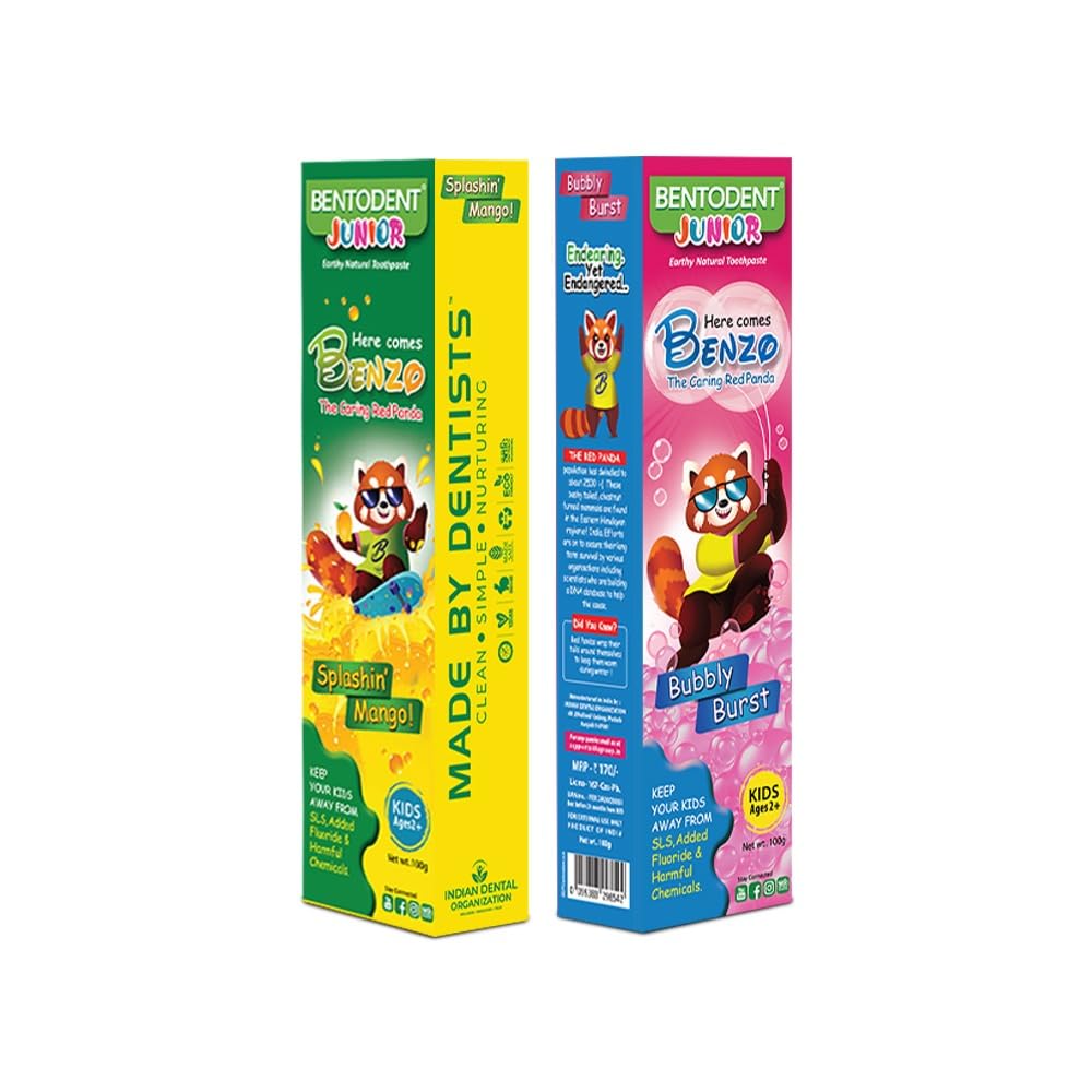 Bentodent 100% Natural Kids super saver pack bubble gum 100g & mango 100g Toothpaste, Fluoride Free, Sls Free, Complete oral care protection for kids, Fresh Breath, Best toothpaste for kids 2+ years 100g each-image-37