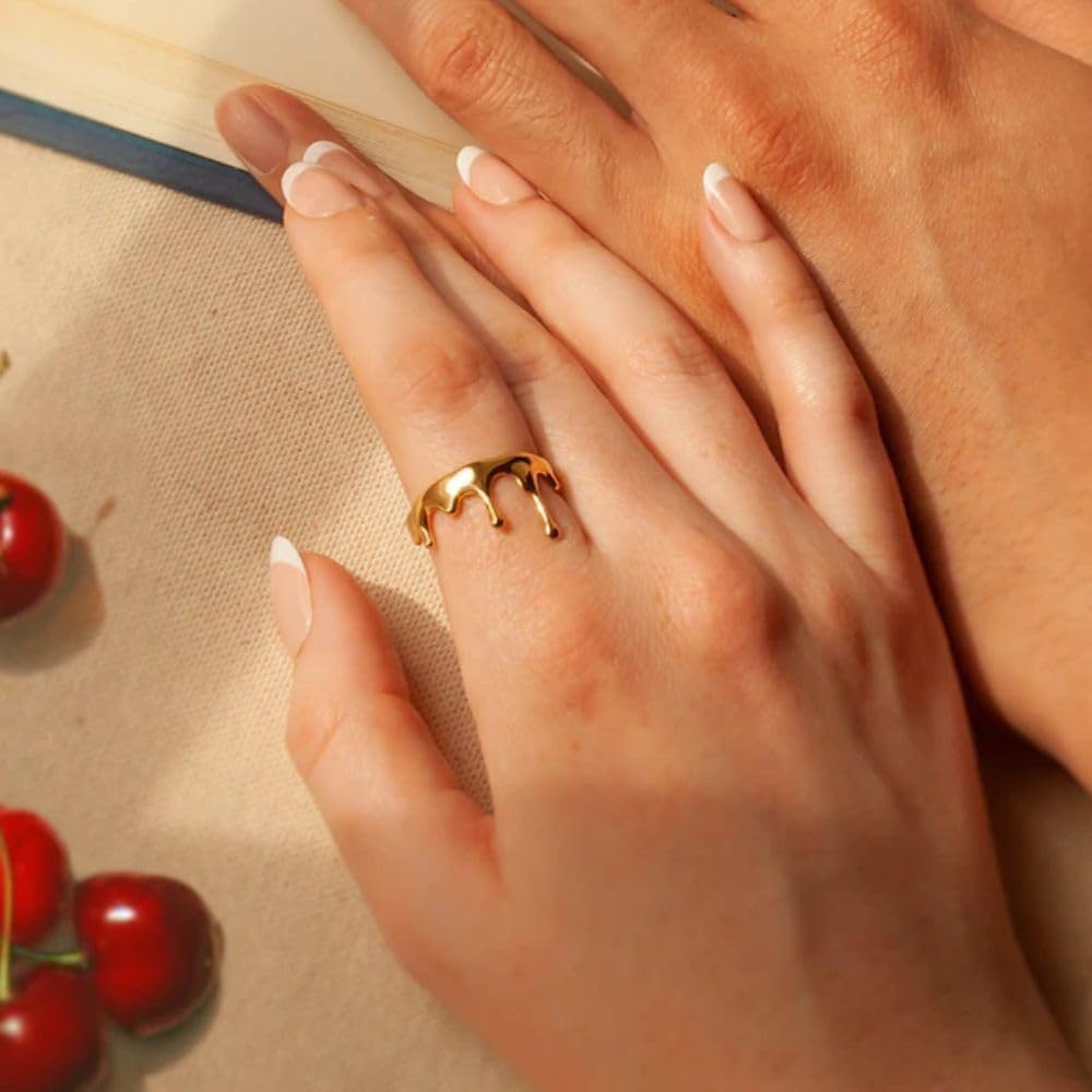 925 Sterling Silver Honey Dripping Rings Wedding Band Drip Vermeil Modern Statement Ring For Womens 14K Gold Plated Dripping Ring Beautiful Handmade Customized Anniversary Forever Rings