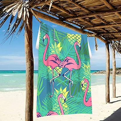 Tenboya Badehandtuch mit rosa Flamingos, Ananas und tropischen Blättern, groß, leicht, Mikrofaser, für Strand, Urlaub… – Bild 3