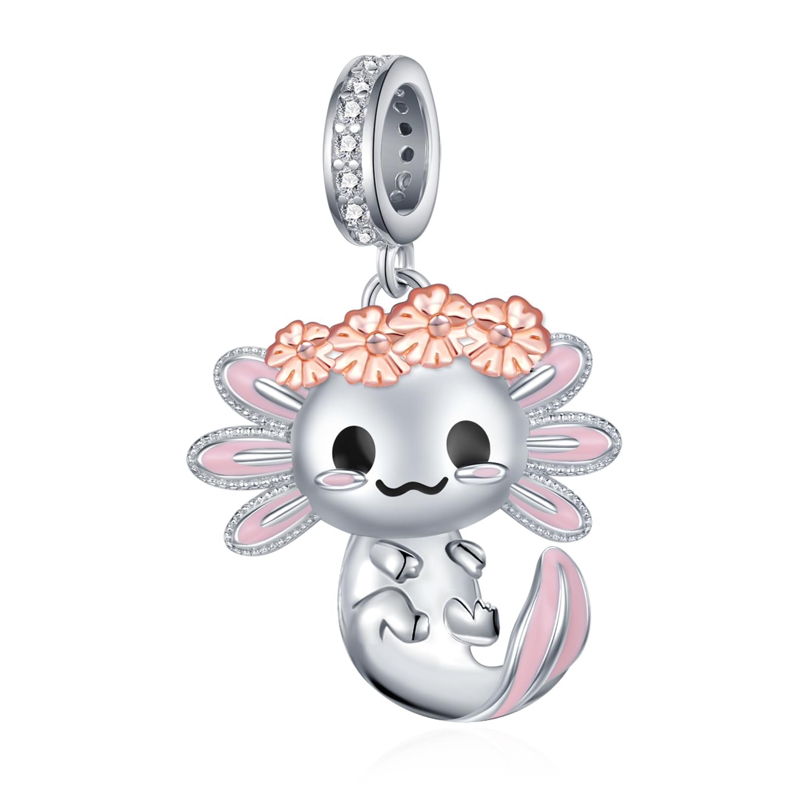Fuguangju Cute Animals Charms 925 Sterling Silver Highland Cow/Dachshund/Cat/Dragon/Axolotl/Capybara/Pug/Dog Charms for Bracelets Cute Animals Jewelry