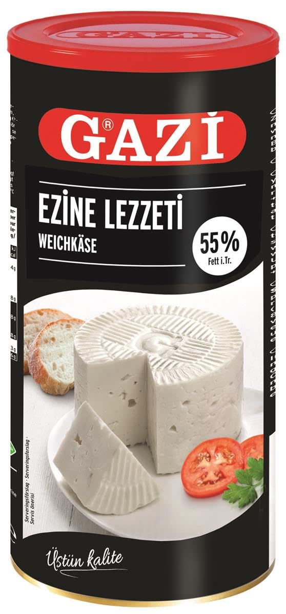 Gazi Ezine Lezzeti Weichkäse - 10x 800g Dose - vollmundiger und cremiger Käse aus Kuhmilch, türkische Spezialität, mit 55% Fett i.Tr., einzigartig zart und besonders, für Salate, als Füllung (10)