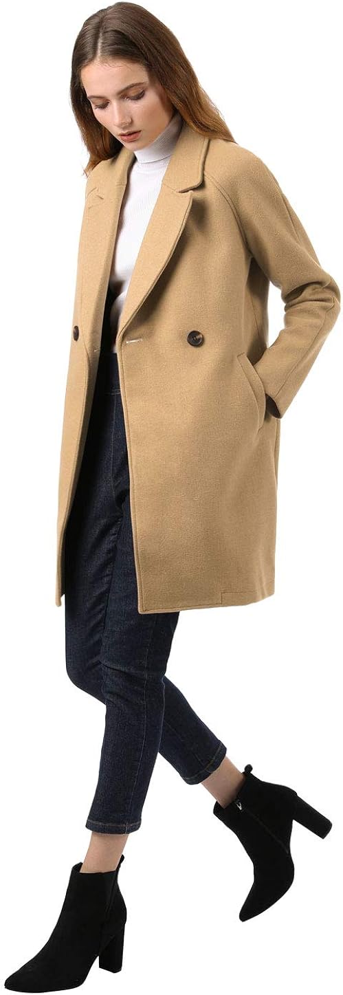 Allegra K Women's Notched Lapel Double Breasted Raglan Winter Coats : Clothing, Shoes & Jewelry