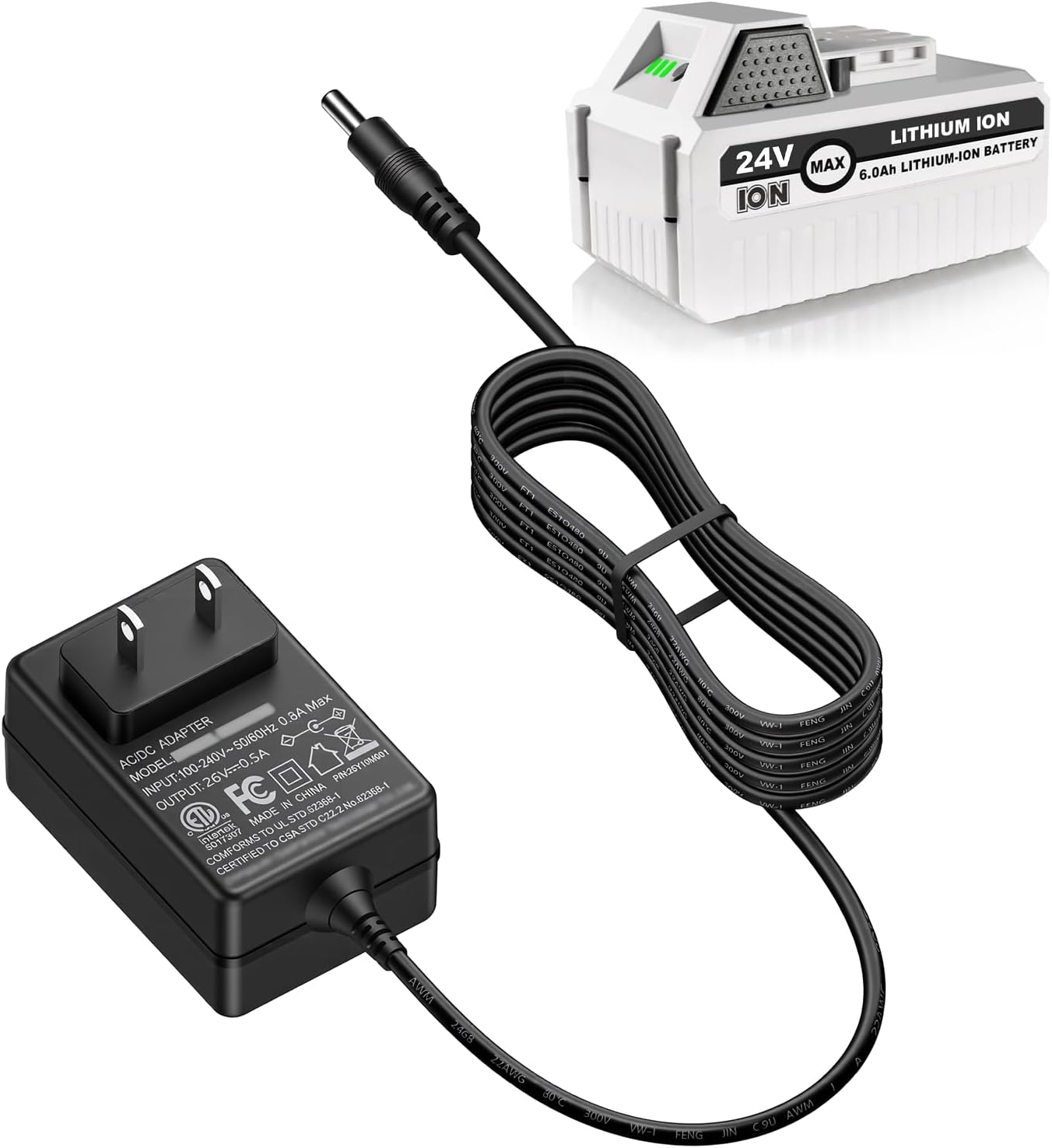 24VCHRG-QC Quick Charger for Snow Joe iBAT24 and 24VBAT Series Battery Compatible with All Lithium iON Battery Models 24VBAT, 24VBAT-LT, 24VBAT-LTE, 24VBAT-XR Replacement Power Supply Charging Cord