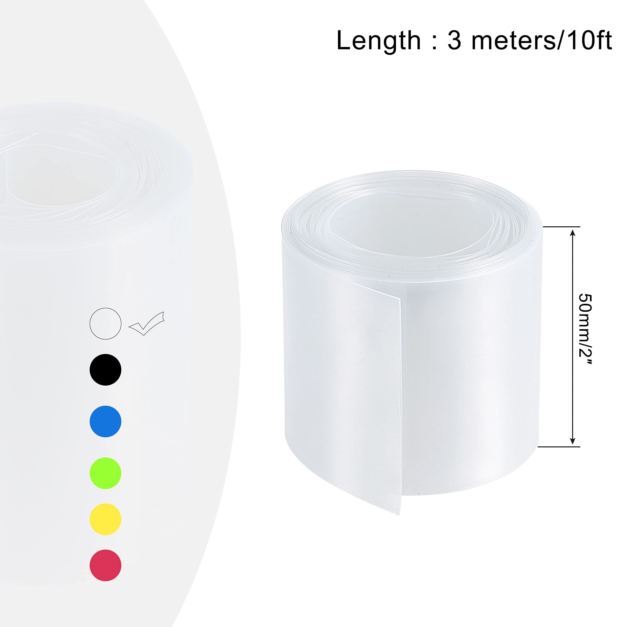 MECCANIXITY Battery Wrap PVC Heat Shrink Tubing 32mm Dia 50mm Flat 10 Feet Clear Good Insulation for Battery Pack