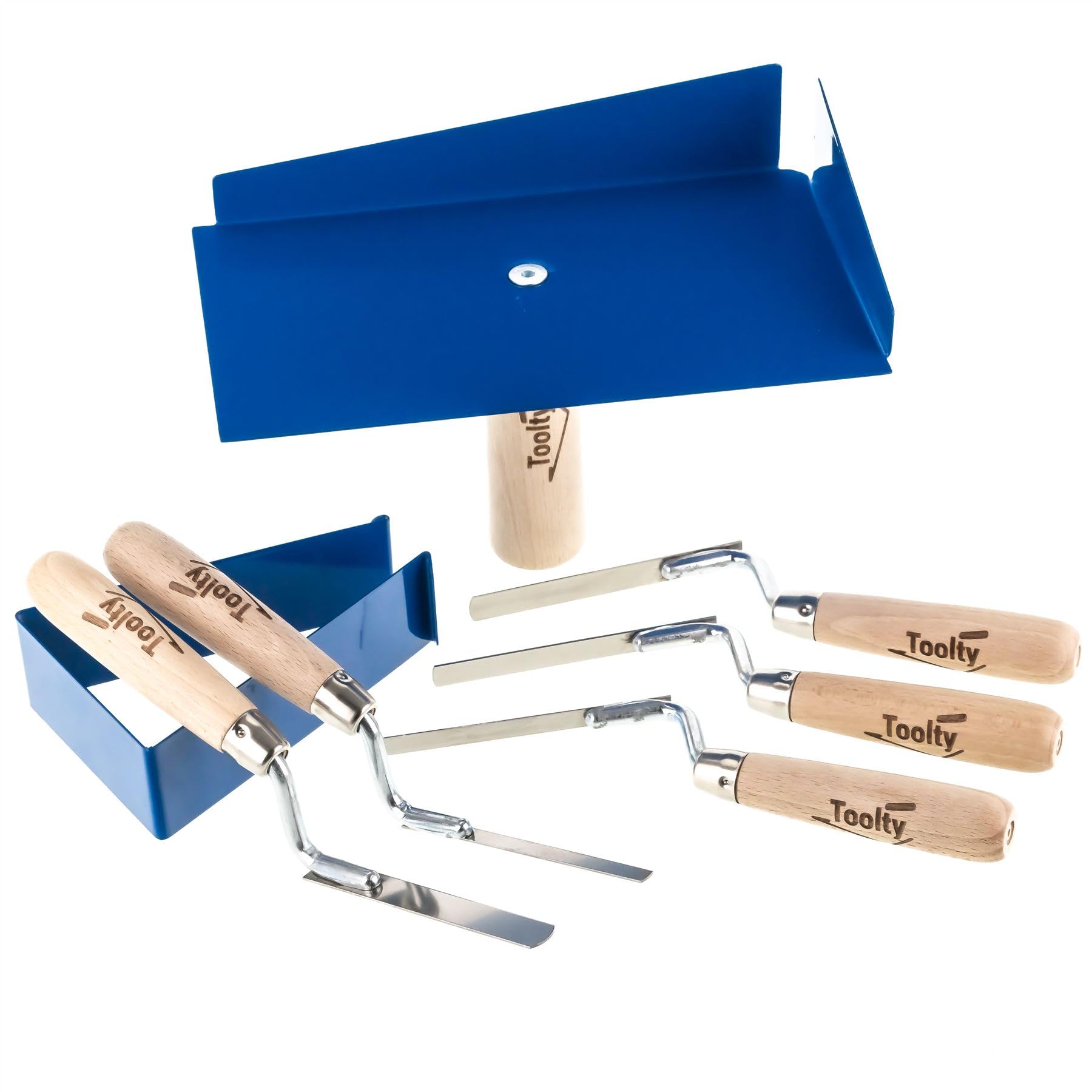 Toolty Blue Mortar Holder With Pointing Finger Trowels With Wooden Handle 6, 8, 10, 12, 14 Mm Set Powder Coated For Masonry And Finishing Work For Pointing, Bricklaying, Jointing - Hawk Diy