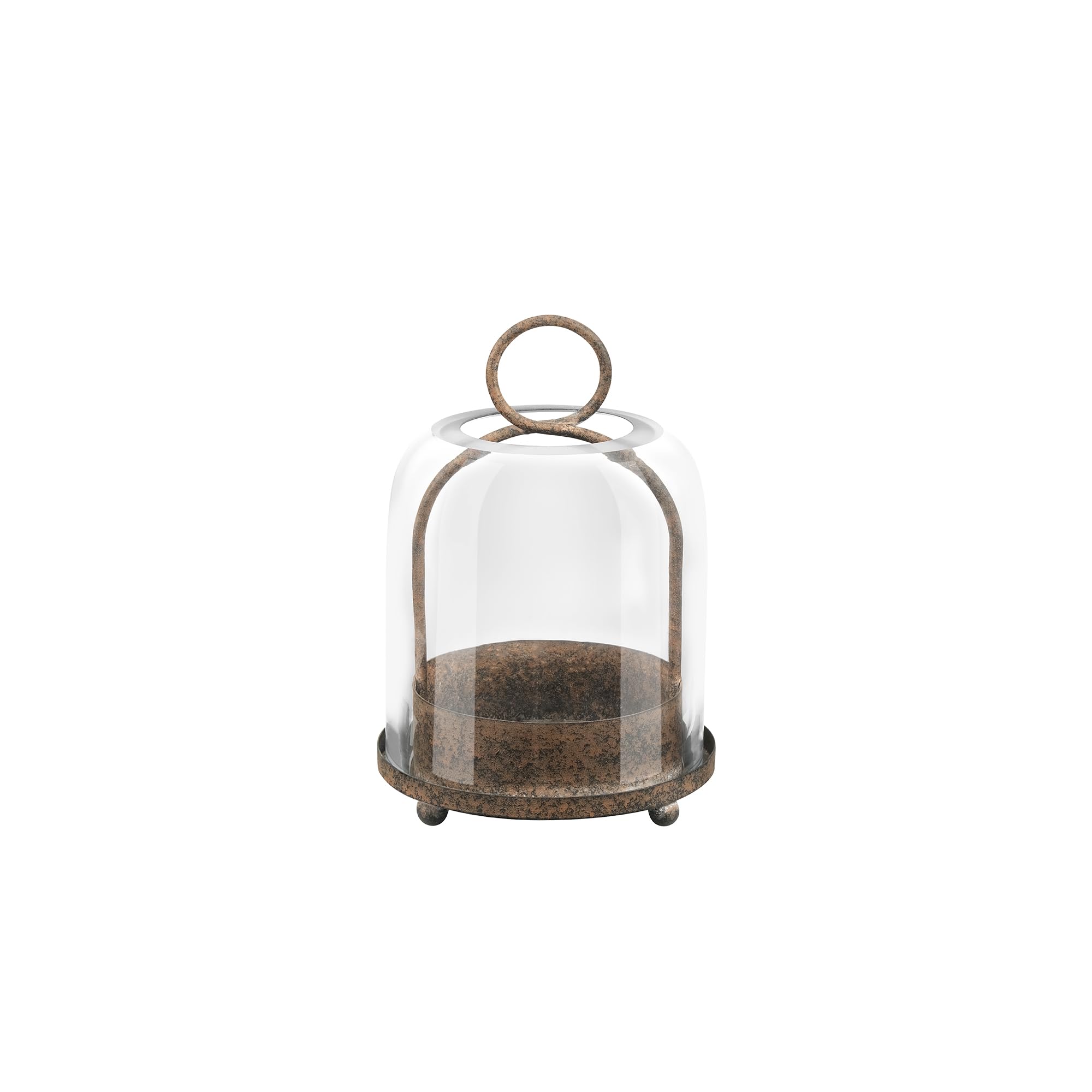 5"x7.5" Versatile Modern Metal Hurricane Lantern with Handmade Sturdy Glass Dome in Rustic Brown for 3" Pillar Candle & Plants, Industrial, Farmhouse, Shabby Chic (Brown, 5"x7.5" for 3" Pillar)