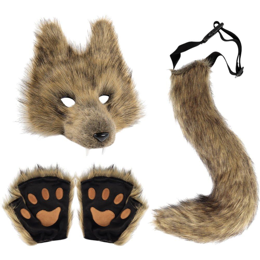 Kit Cosplay Furry Masque Queue Pattes Costume Animal pour Halloween