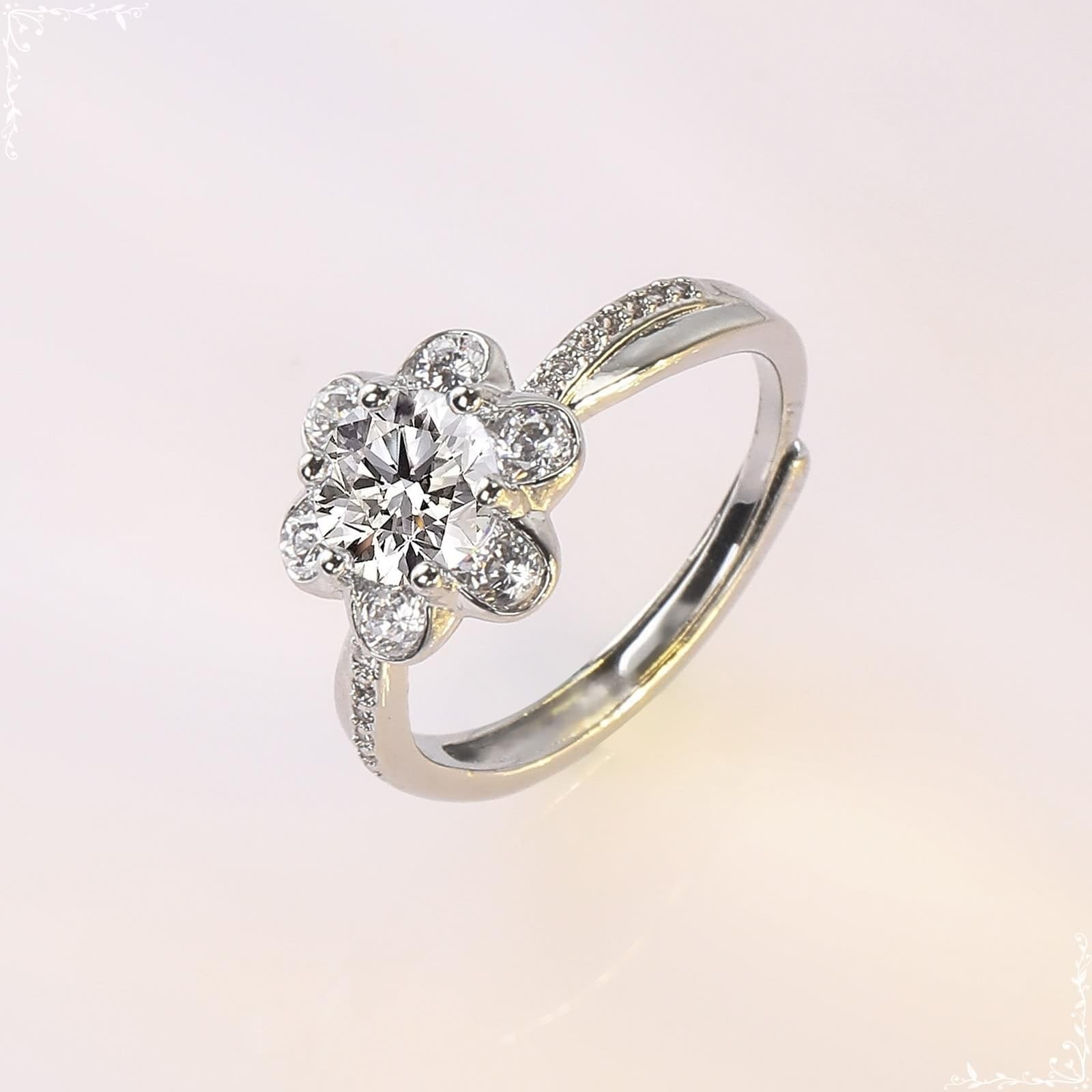 Wycian Pierścionek Moissanite dla kobiet pierścionki zaręczynowe białe złoto 18K kwiat z cyrkonią rozmiar H 1/2 moda dla siostry rocznica biżuteria
