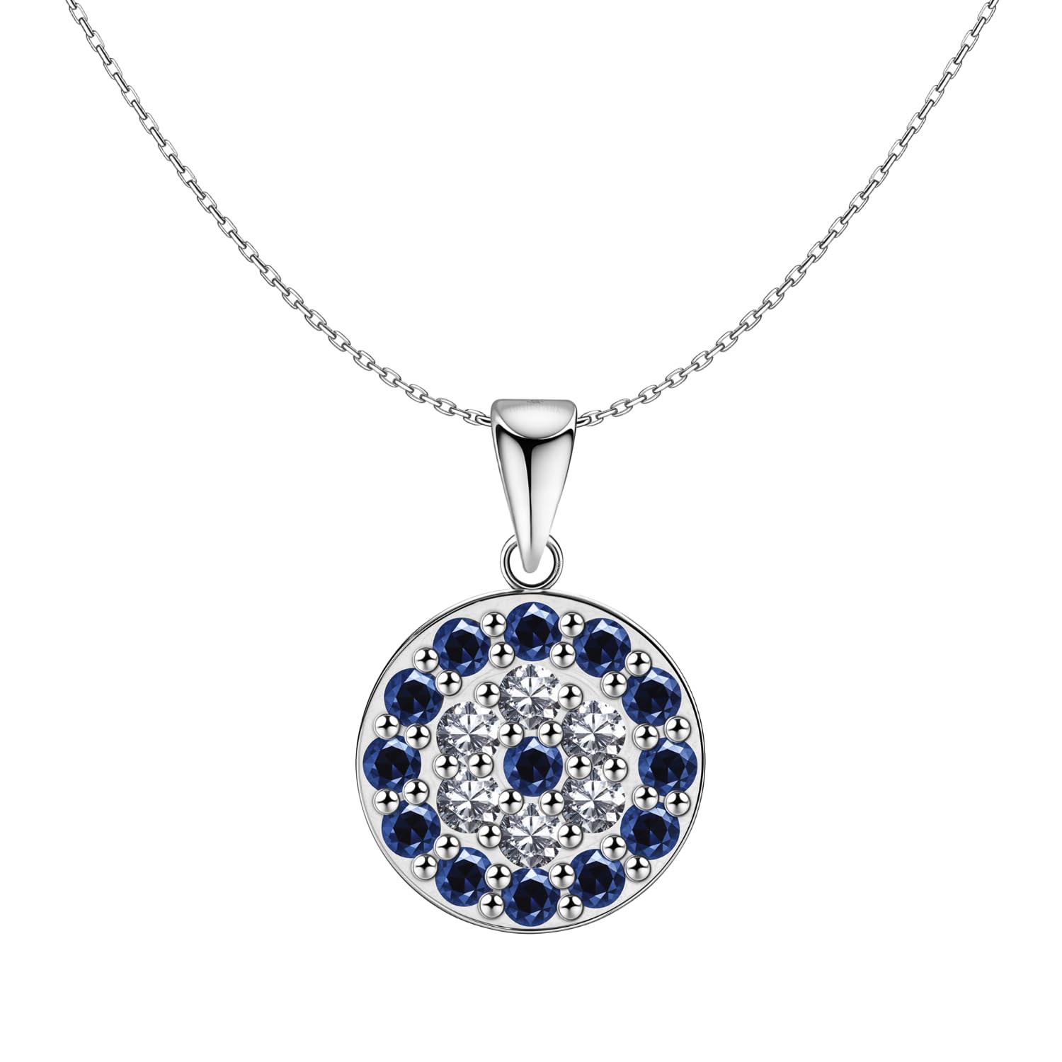 highspark 925 Silver Studded Evil Eye Pendant & Chain | 92.5 Sterling Silver and Diamond like Brilliance Sparkling Zirconia | Lovely Gift - Evil Eye Dark Aqua-picture-14