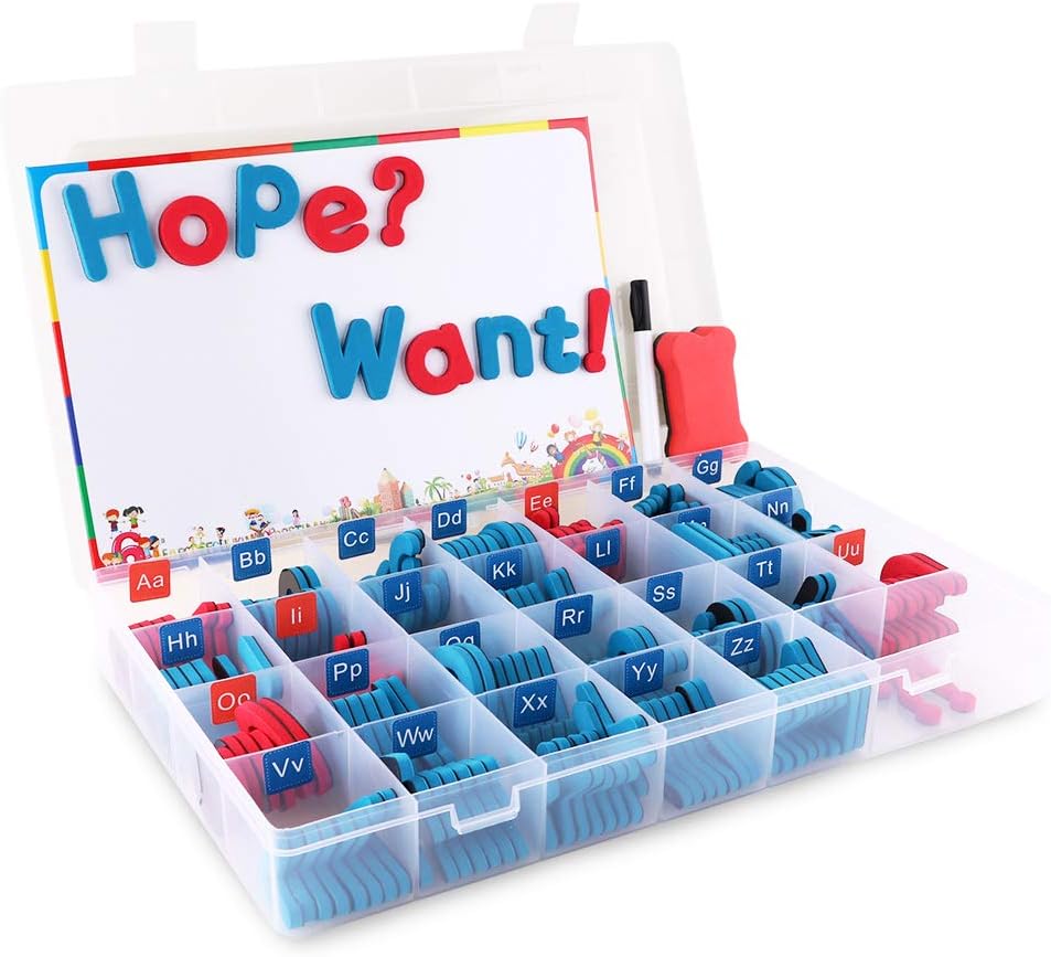 HopeWant 208Pcs Magnetic Foam Letters Kit Classroom Alphabets Set with Magnet Board for Kids Spelling and Learning, Blue