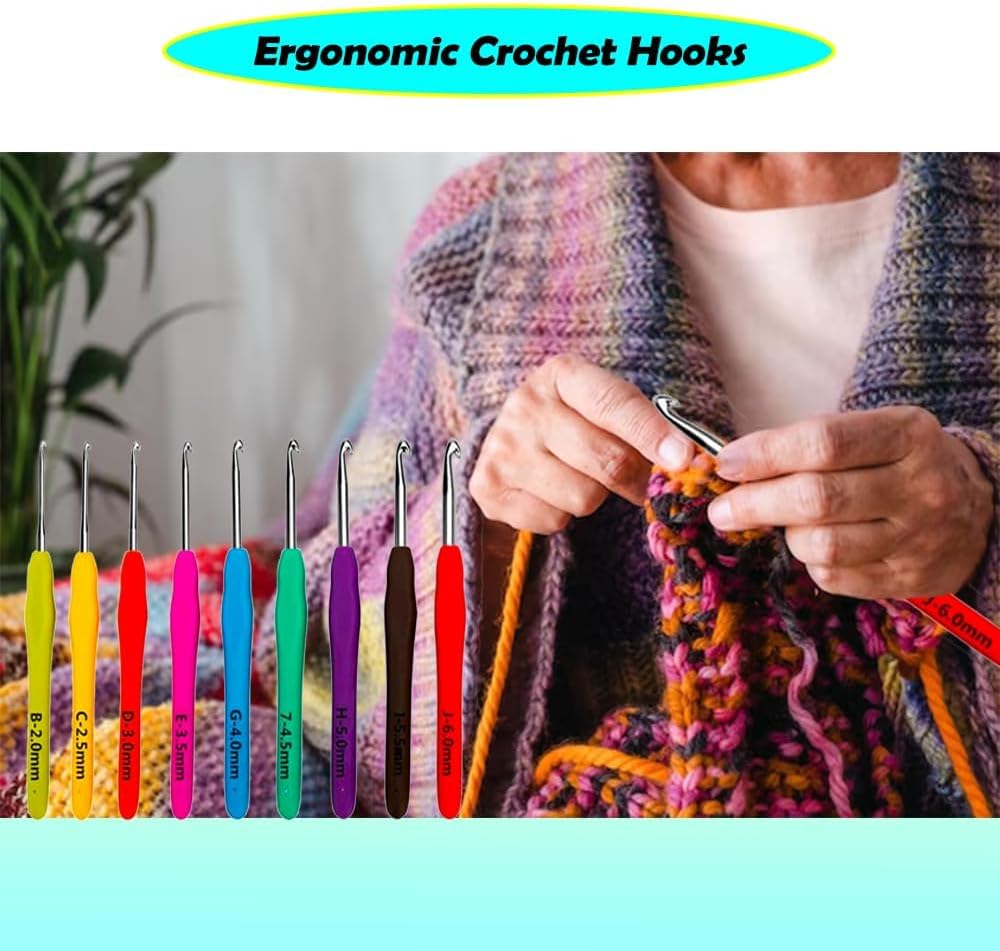 Yarniss Ergonomic Crochet Hooks Set, 9 Sizes Crochet Hooks with Case 2.0mm~6.0mm for Beginner