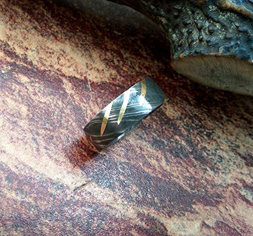 Ke-230-At Damascus Steel Ring Custom And Handmade Damascus Ring Damascus Steel With Brass Lines Anniversary Ring Wedding Band Fathers Day Ring Damascus Steel Ring Wedding Band Rings For Men (10.75) #TOP5