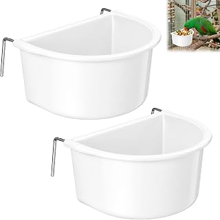 2 Pack Bird Cage Feeder Bowl, Corner Hanging Bird Food Water Bowl, Plastic Cage Feeding Cup with Hook for Parrots, Lovebirds and Small Birds
