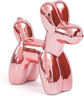 Notakia Cute Ceramic Statue with Pink Balloon for Living Room Desktop Decorations Handmade Modern Small Ceramic Animal Statue Ornament Home Decor Accents(Large Pink Dog)