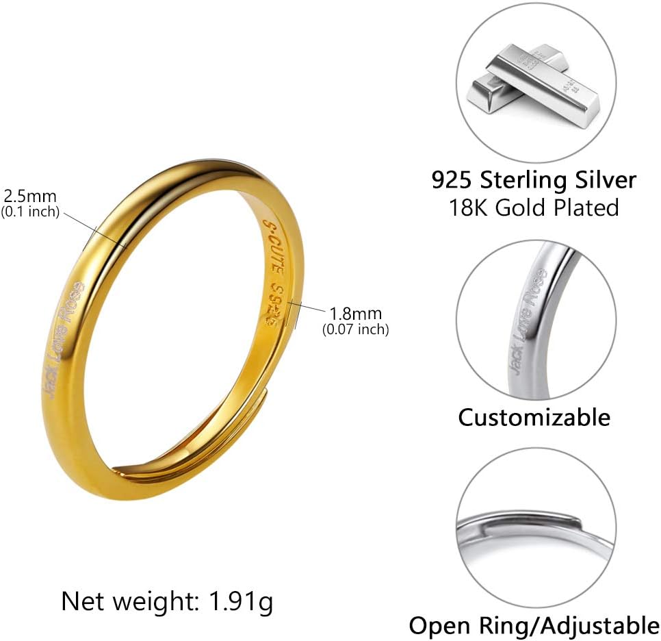 SILVERCUTE 925 Sterling Silver Band Rings Cat Rings for Women,Adjustable 925 Silver/18K Gold Plated Band Ring,Cat/Panda Ring