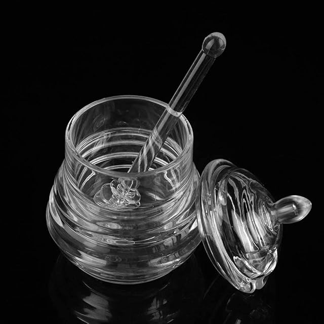 Honey Jars, 245ml Transparent Beehive-shaped Honey Pot with Dipper Stick Honey Jars with Lids for Storing and Dispensing Honey Syrup Dispenser