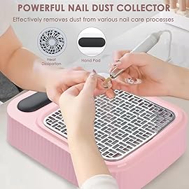 Pink Nail Dust Collector with Reusable Filter for Acrylic Gel Nails, 80W Power Nail Vacuum Cleaner Dust Catcher Adjustable Dust Sucker for Nails Manicure Pedicure at Home Nail Salons