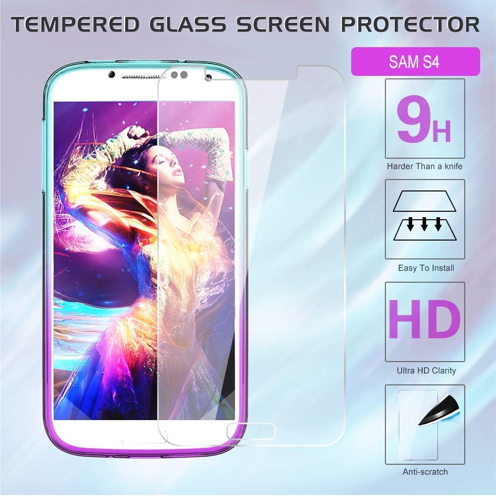 LeYi Compatible with S4 Case, Galaxy S4 Case with Tempered Glass Screen Protector[2 Pack] for Girls Women, Glitter Sparkle Quicksand Phone Case for Samsung Galaxy S4, Teal/Purple