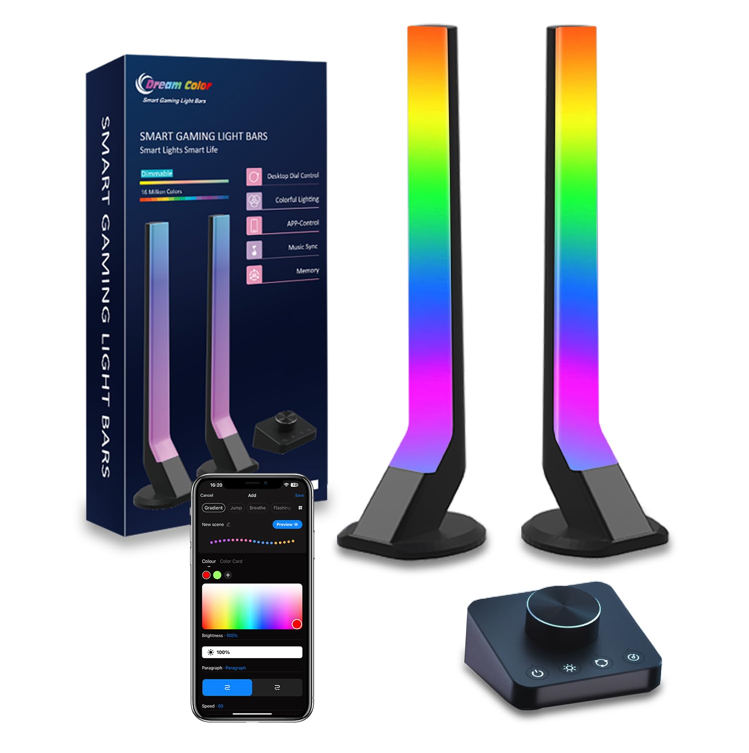 Gaming LED Lightbar mit Desktop-Controller, Smart Gaming Lampe Zimmer Deko Funktioniert mit Alexa Google Assistant, RGBIC TV LED Hintergrundbeleuchtung App-Steuerung Musiksync für TV Tisch Geschenke