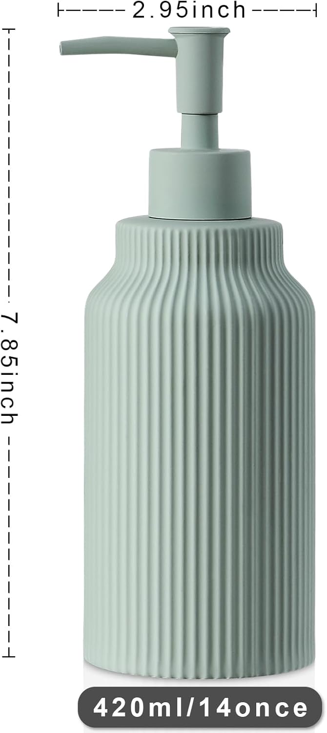 Modern Matte White Soap Dispenser for Bathroom,14oz Ceramic Soft Touch Hand Lotion Dispenser with Pump,Liquid soap Dispenser for Kitchen Rubber Paint (Green) - Image 2