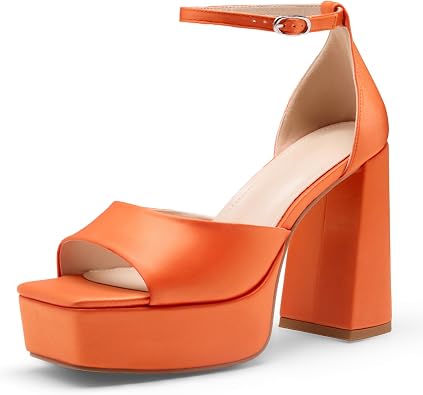 Womens Sandals Peep ToeChunky Heels Pumps Ankle Buckle Strap Platform Heels 4.7" High Heeled Evening Party Wedding Dress Shoes